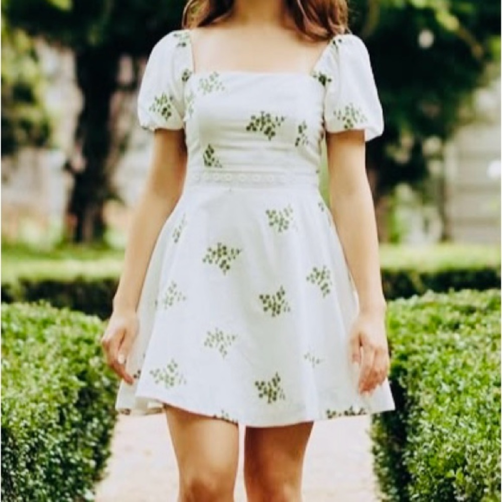 NEW! White & Green Floral Mini Dress NWOT